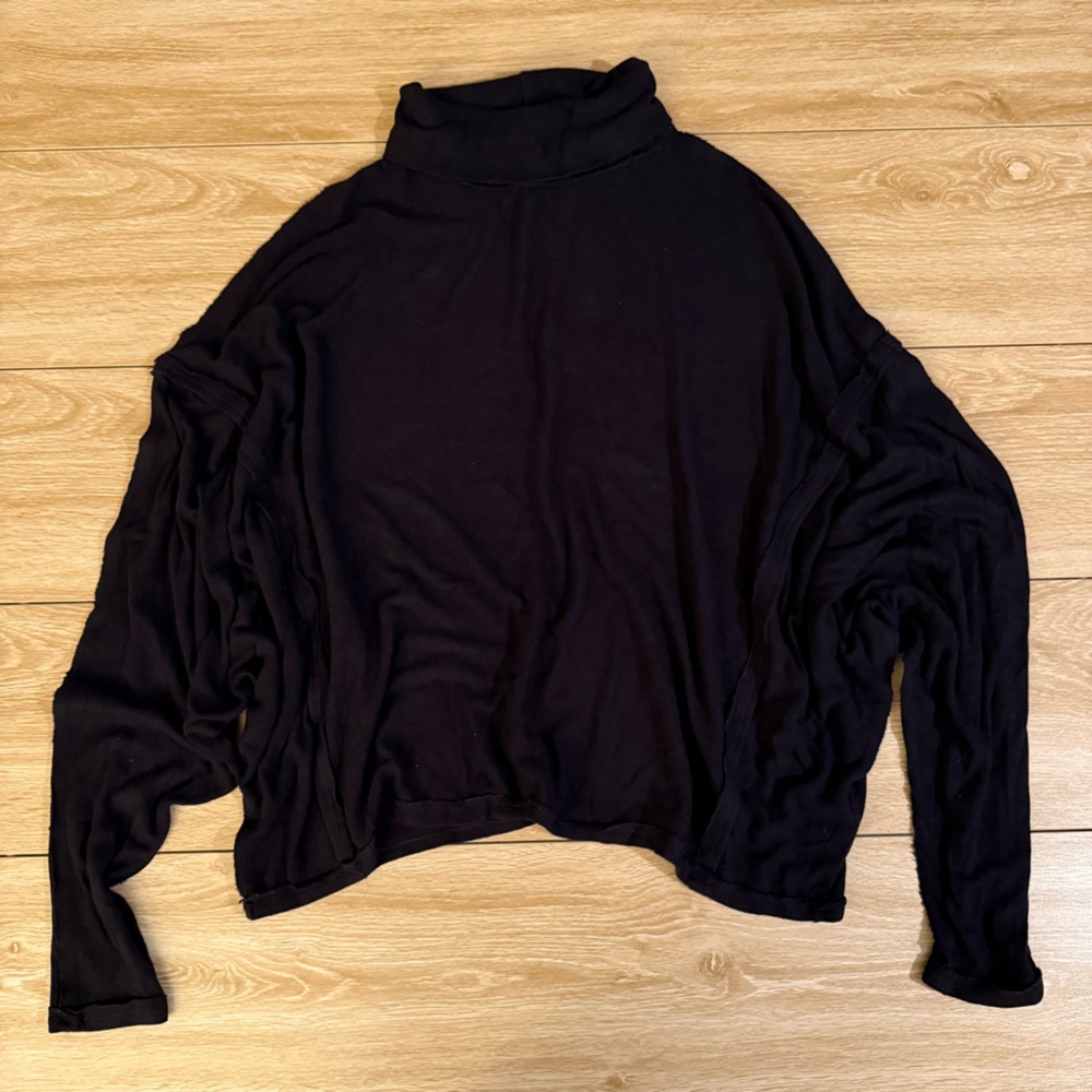 We The Free Charcoal Turtle Neck Rayon Top